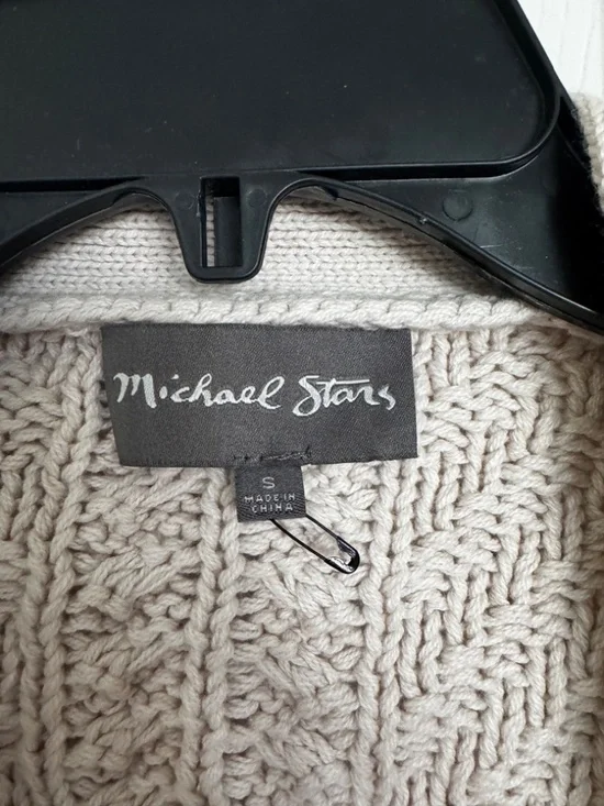 Michael Stars Relaxed Open Front Cocoon Ribbon Detail Beige Cardigan NWOT Size S - Picture 5 of 7